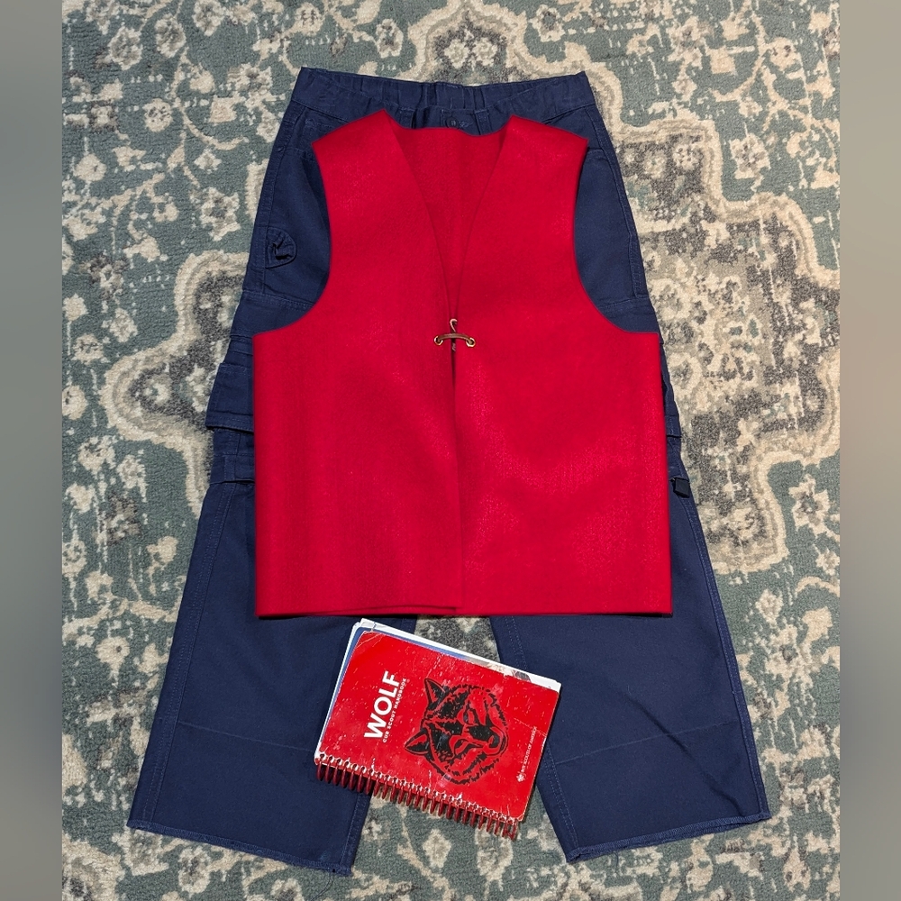Boy Scouts of America Wolf Blue Uniform Pants, Red Badge Vest & Hand Book